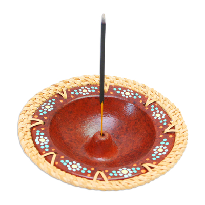 Rattan-Accented Incense Holder
