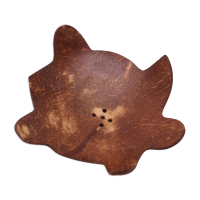 Coconut Shell Soap Dish with Turtle Motif