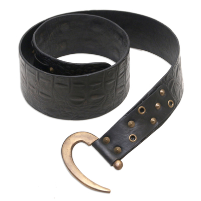 Black Leather Belt with Iron Hook Buckle Handcrafted in Bali