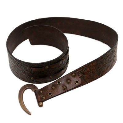 Brown Leather Belt with Iron Hook Buckle Handcrafted in Bali