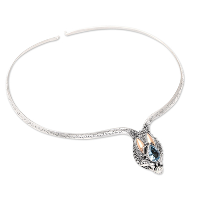 Handmade Dragon Motif Gold-Accent Blue Topaz Collar Necklace