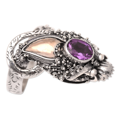 Handmade Balinese Dragon Gold Accent Amethyst Cocktail Ring