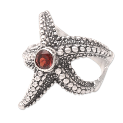 Garnet Sterling Silver Starfish Cocktail Ring from Bali