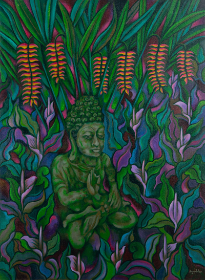 Acrylic Painting of Buddha in Jungle