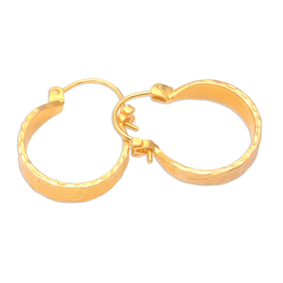 18k Gold-Plated Hoop Earrings with Hammered Finish