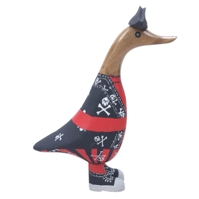 Bamboo and Teak Wood Duck Sculpture in Pirate Garments