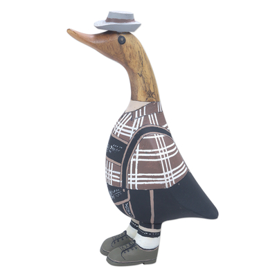 Bamboo and Teak Wood Duck Sculpture in German Garments