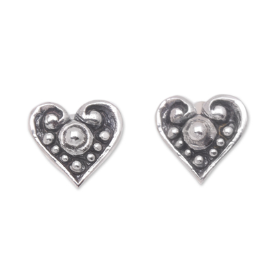 Sterling Silver Stud Earrings with Hearts from Bali