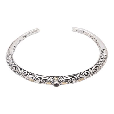 Handmade Balinese Gold Plate Accented Amethyst Cuff Bracelet