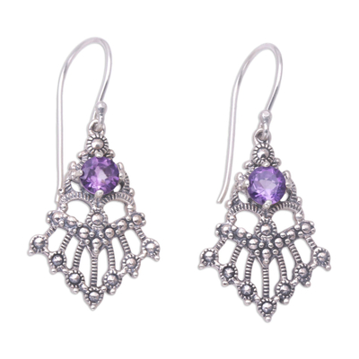 Balinese Sterling Silver and Amethyst Dangle Earrings