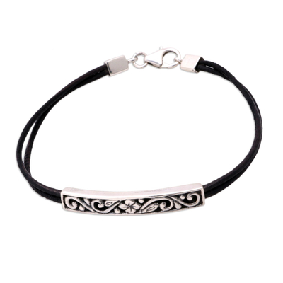 Bracelet with Leather Cord and Sterling Silver Pendant