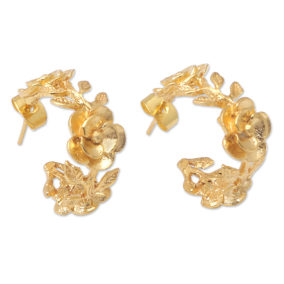 22k Gold-Plated Half-Hoop Earrings with Floral Details