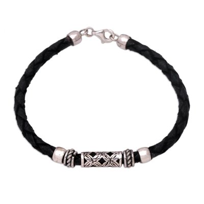 Leather Cord Bracelet with Kawung Sterling Silver Pendant