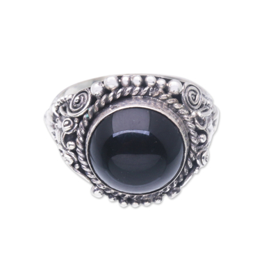 Balinese Onyx Sterling Silver Cocktail Ring