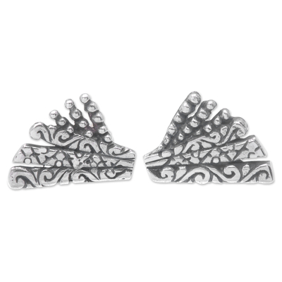 Sterling Silver Wing Button Earrings from Bali