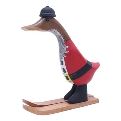 Bamboo and Teak Wood Sculpture with Christmas Duck