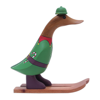 Bamboo and Teak Wood Sculpture with Elf Duck