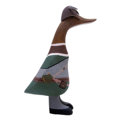 Bamboo and Teak Wood Duck Sculpture in Viking Garments