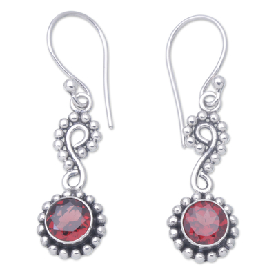 Sterling Silver Dangle Earrings with Faceted Garnet Stones