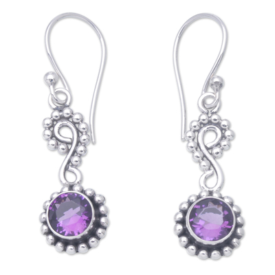 Sterling Silver Dangle Earrings with Faceted Amethyst Stones