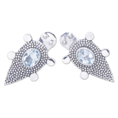 Sterling Silver Blue Topaz Tortoise Button Earrings