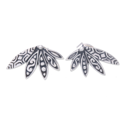 Sterling Silver Button Earrings with Traditional Motifs