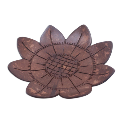 Artisan Carved Floral Coconut Shell Soap Holder from Bali