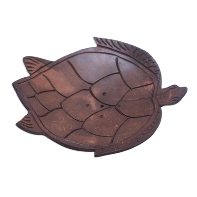Artisan Carved Turtle-Themed Coconut Soap Holder from Bali