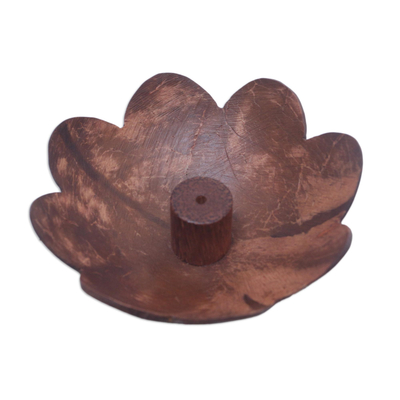 Hand Crafted Brown Coconut Shell Incense Holder from Bali