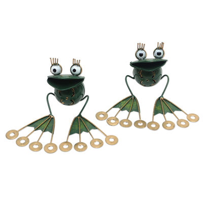 2 Frog Iron Mini Figurines Crafted & Painted by Hand in Bali