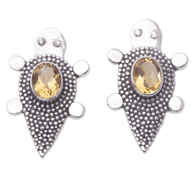 Sterling Silver Citrine Tortoise Button Earrings