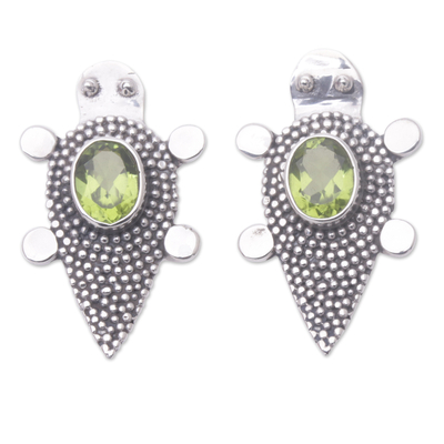 Sterling Silver Peridot Tortoise Button Earrings