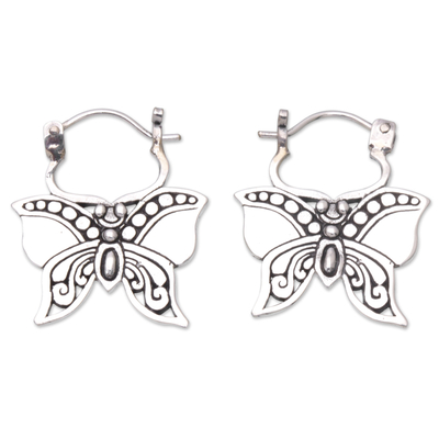 Sterling Silver Butterfly Hoop Earrings Crafted in Bali