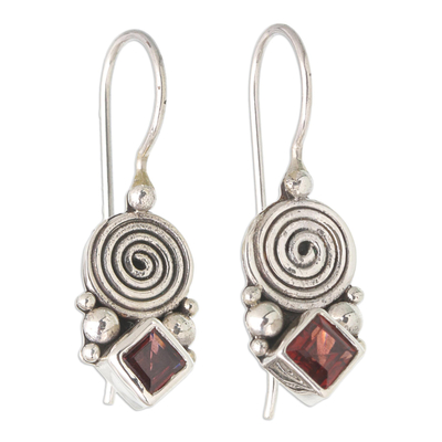 Sterling Silver Drop Earrings with Natural Garnet Stones