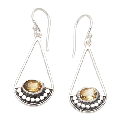 Sterling Silver Dangle Earrings with Faceted Citrine Stones