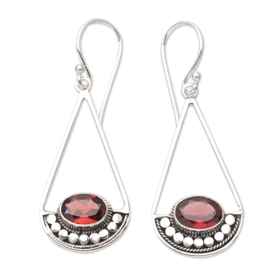 Sterling Silver Dangle Earrings with Faceted Garnet Stones