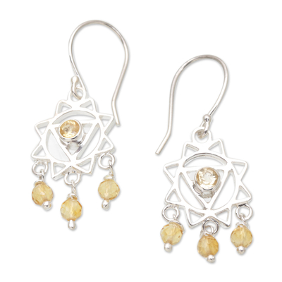 Chakra Themed Sterling Silver and Citrine Dangle Earrings
