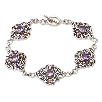18k Gold-Accented Link Bracelet with Faceted Amethyst Stones