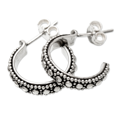 Sterling Silver Half-Hoop Earrings with Speckled Pattern