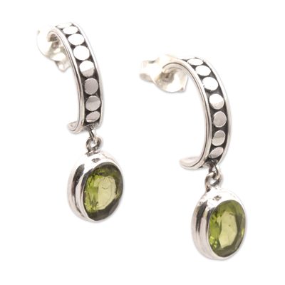 Sterling Silver Half-Hoop Earrings with Faceted Peridot Gems