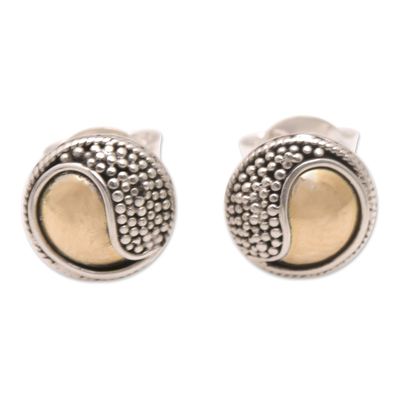 18k Gold-Accented Sterling Silver Ying-Yang Stud Earrings