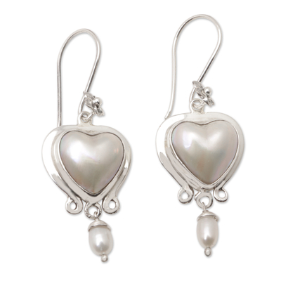 Romantic Sterling Silver Dangle Earrings with Pearls