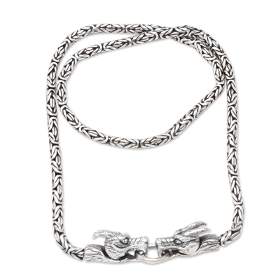 Sterling Silver Pendant Necklace with Dragon Details