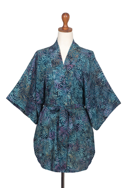 Handcrafted Batik Rayon Kimono Jacket with Leafy Pattern