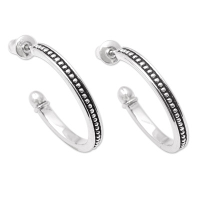 Sterling Silver Half-Hoop Earrings with Little Speckles