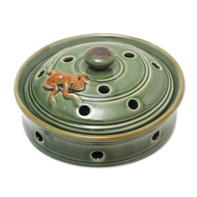 Handmade Porcelain Mosquito Coil Holder with Frog Motif