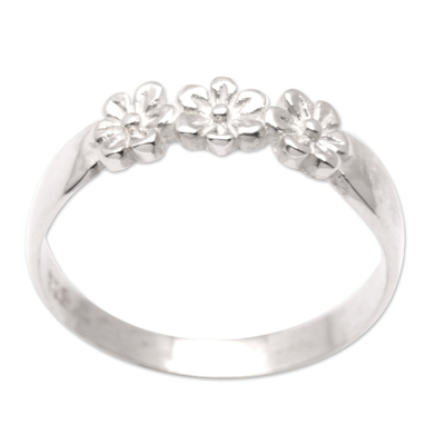 Sterling Silver Band Ring with Floral Motifs from Bali