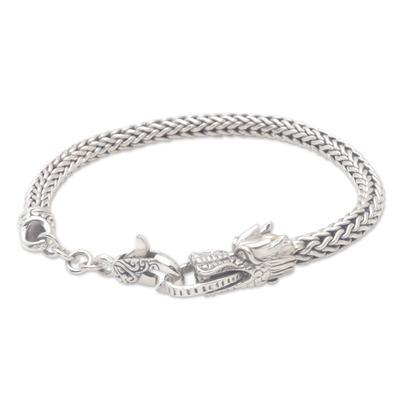 Balinese Sterling Silver Chain Bracelet with Dragon Motif