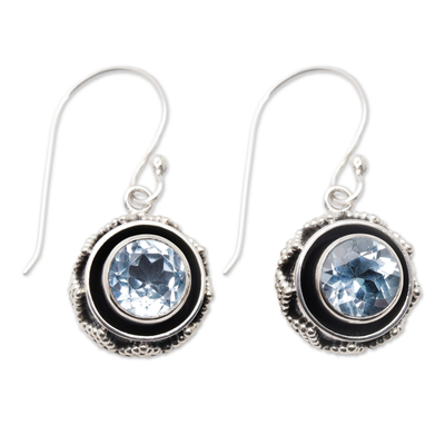 Sterling Silver Dangle Earrings with Blue Topaz Gemstones