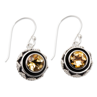 Balinese Sterling Silver Dangle Earrings with Citrine Stones
